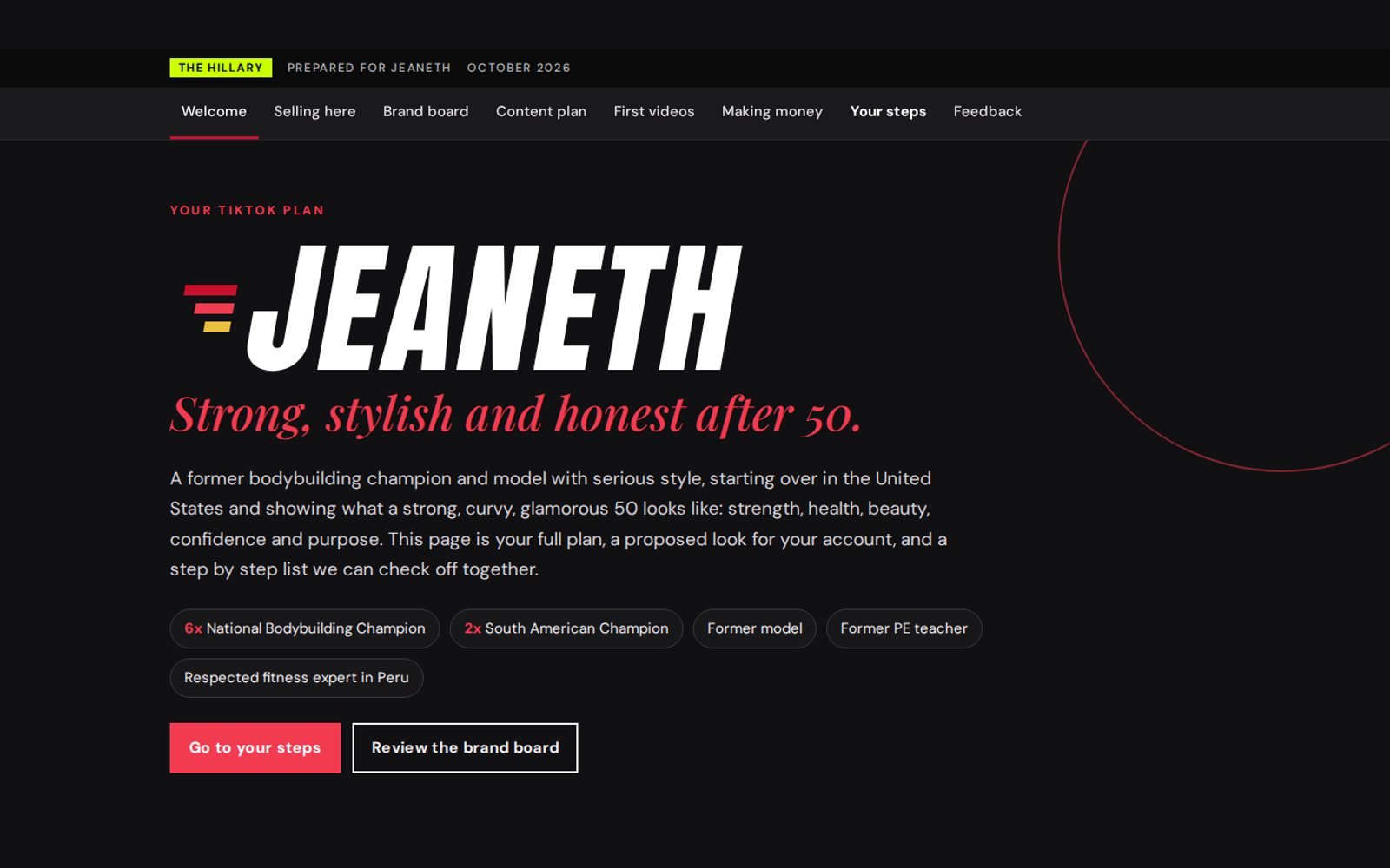 Jeaneth, TikTok plan and brand board by Hillary Scott