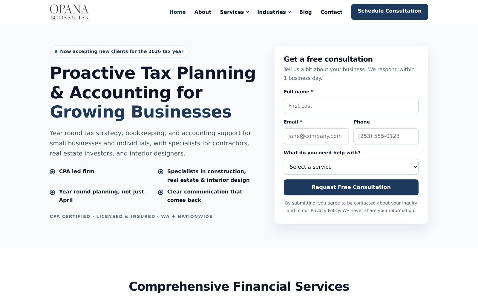Opana Books & Tax, Website rebuild by Hillary Scott