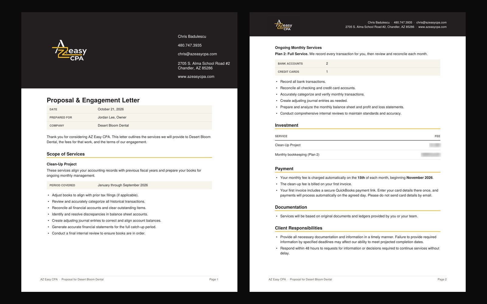 AZ Easy CPA, Proposal & engagement letter by Hillary Scott