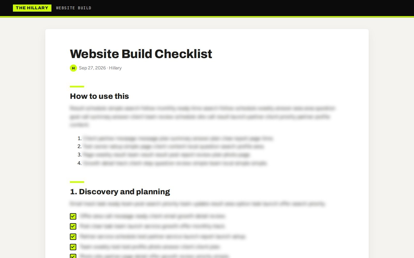 Website Build Checklist, Build checklist by Hillary Scott